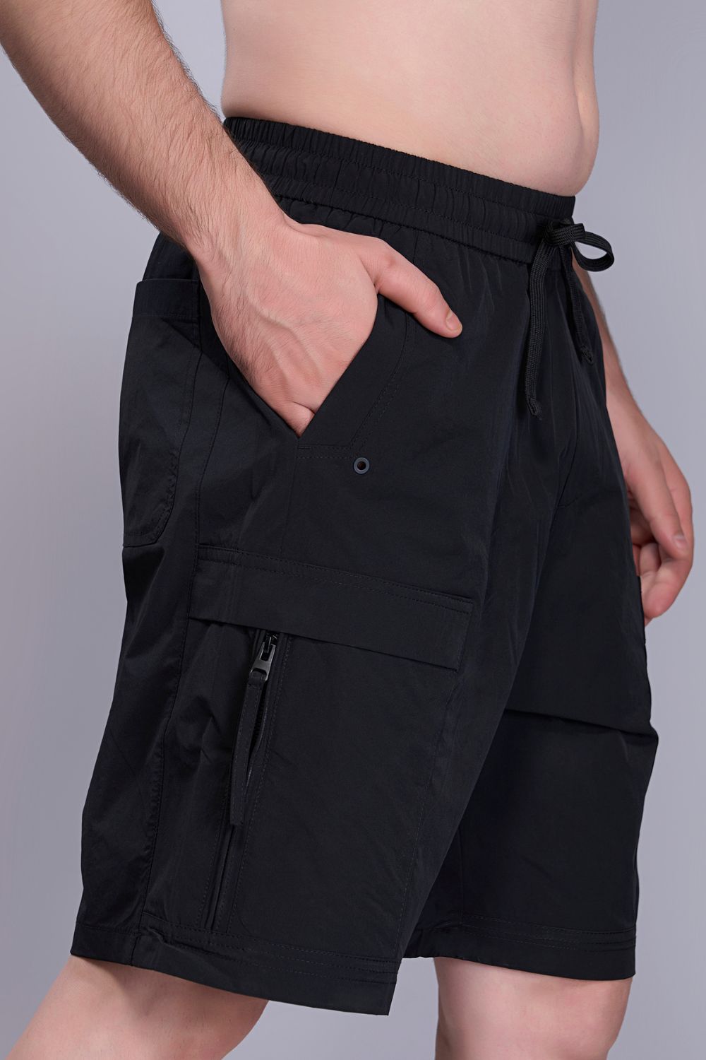 Black - Cargo Zip Pocket Shorts